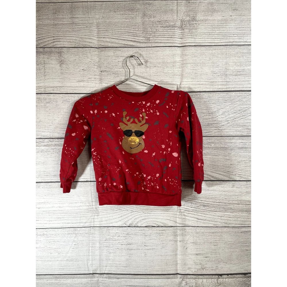 Free Planet - Toddler's Red Reindeer Long Sleeve Sweatshirt - Size 6